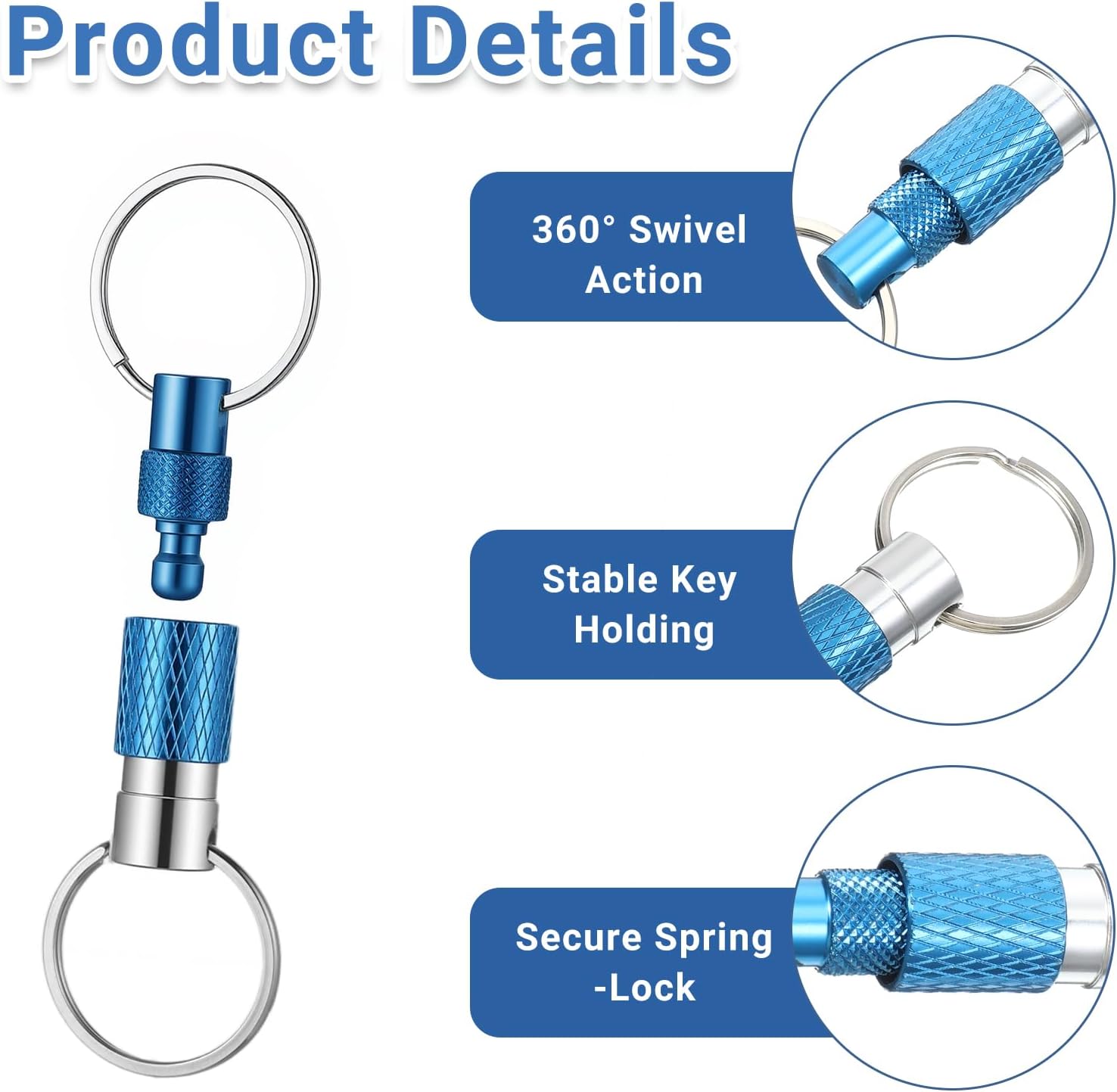 SynHHergyx 3 PCS Quick Release Keychain, Detachable Key Ring Quick Release Disconnect Keychain Heavy Duty Car Key Holder Metal Safety Keychains for Men Women