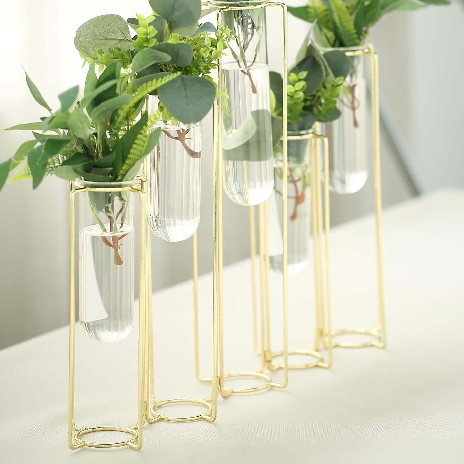 Tableclothsfactory Set of 5-12" Conjoined Geometric Metal Flower Vase Racks Hydroponic Test Tube Vases for Wedding Table Decoration