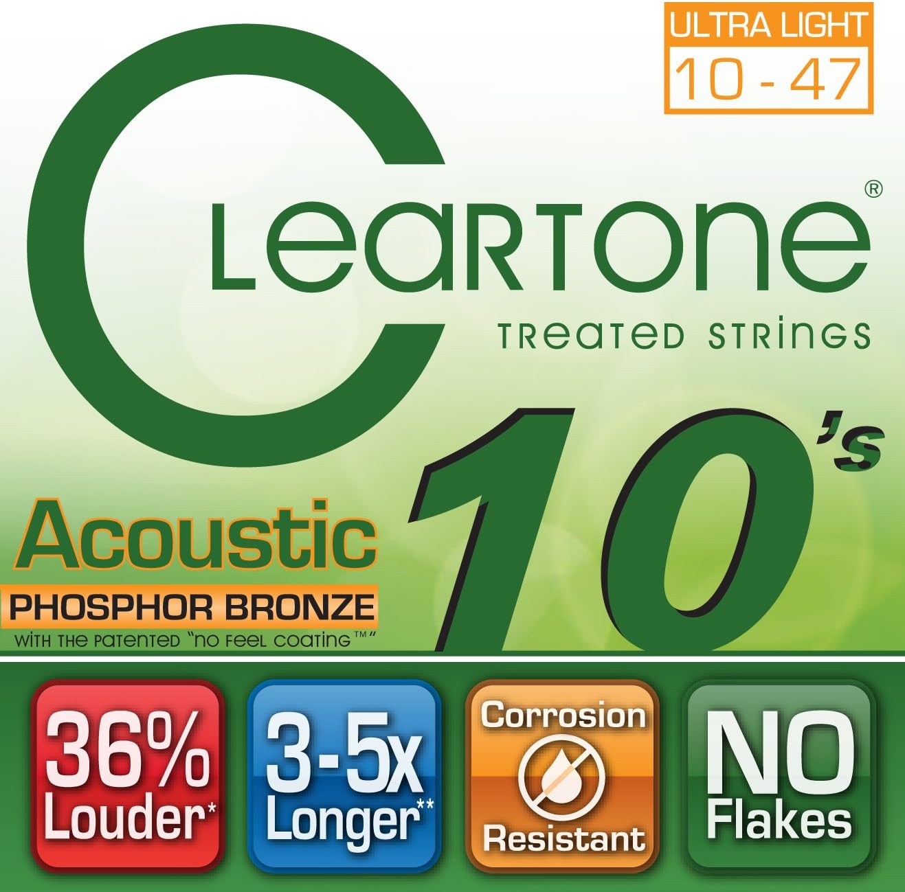 Cleartone 7410 Ultra Light Phosphor Bronze Acoustic Guitar Strings 10-47 3-Pack w/Bonus RIS Picks (x3)