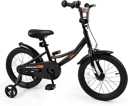 Miniatura 23 de BABY JOY Bicicleta para niños, bicicleta deportiva de 12 a 18 pulgadas con ruedas de entrenamiento extraíbles, asiento y manubrio ajustables, freno