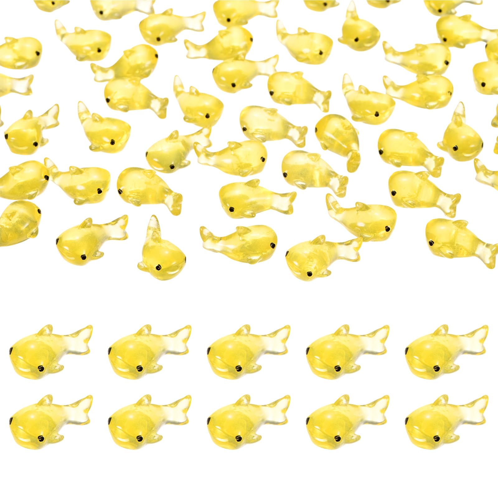 M METERXITY 60-Pack Luminous Mini Resin Shark, Glow in the Dark Tiny Shark for Terrarium/Micro Landscaping/Dollhouse, Decorative Miniature Animal Figurine to Place [Yellow]