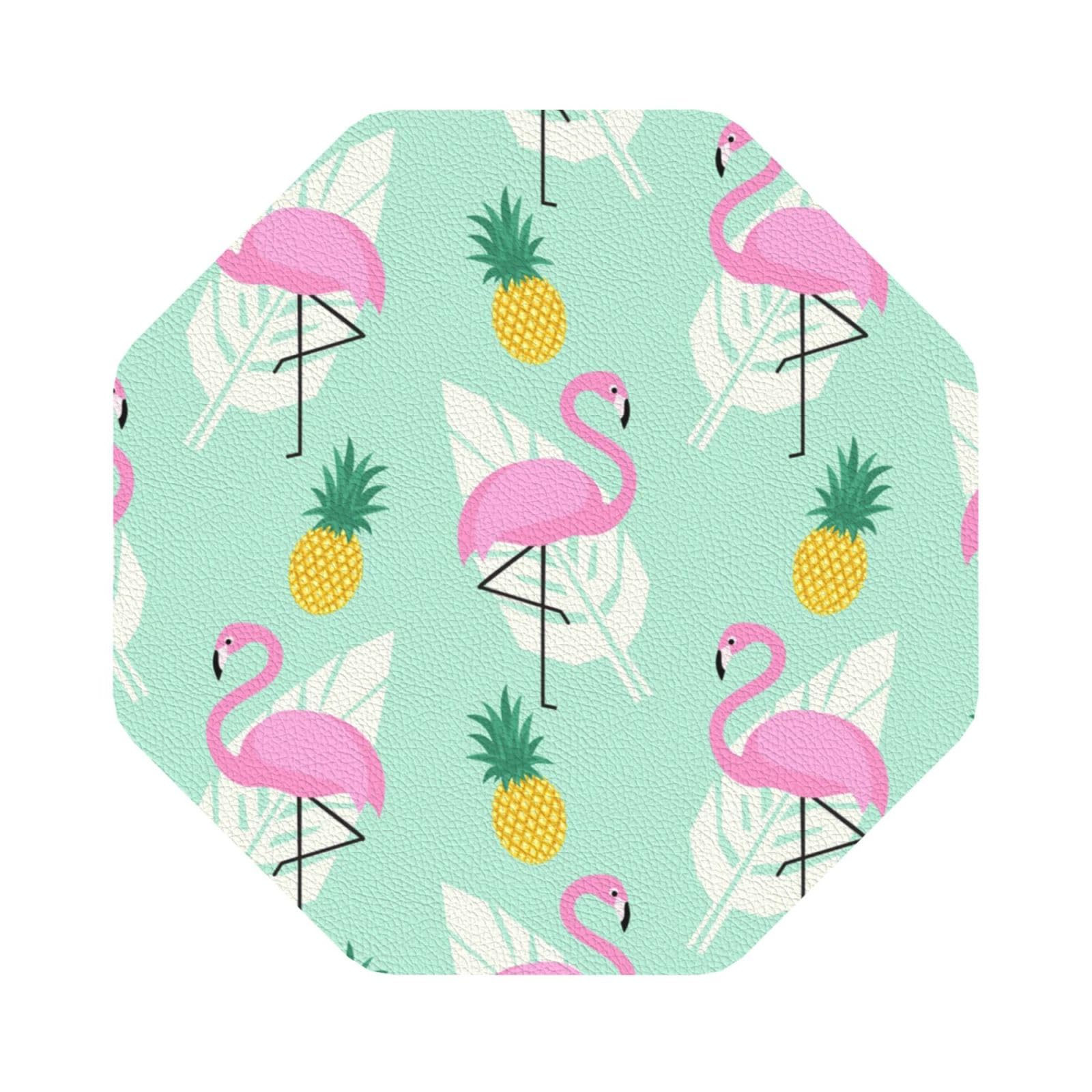 pink flamingo pineapples PU Leather Coasters Set of 6 Octagon Drink Coasters