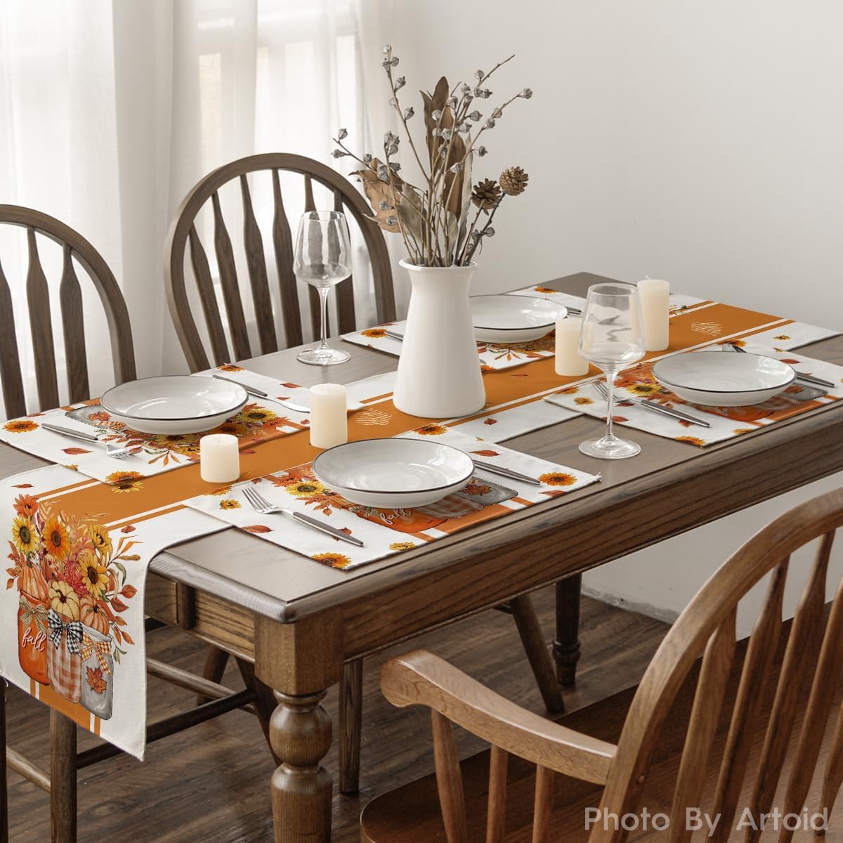 Artoid Mode Sunflowers Pumpkins Fall Placemats Set of 4-12 x 18 Inch