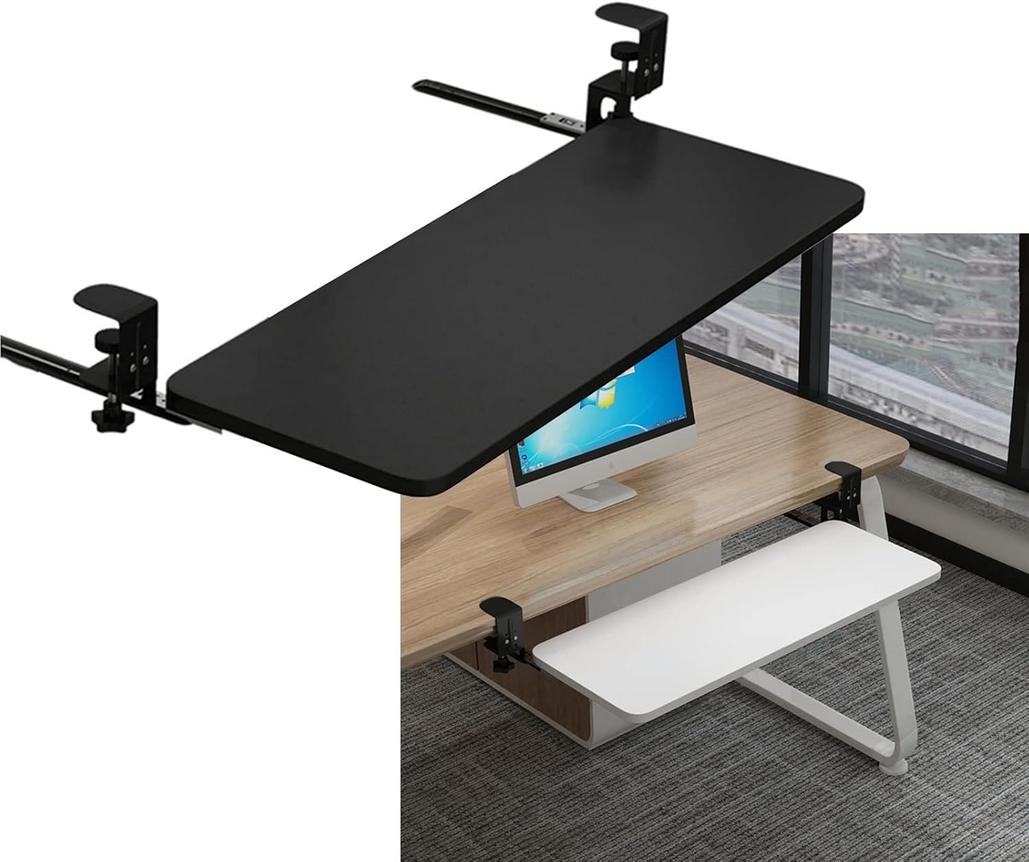 WHD1H 4 Color Wood Keyboard Tray ClampOn Adjustable Keyboard Drawers Sliding