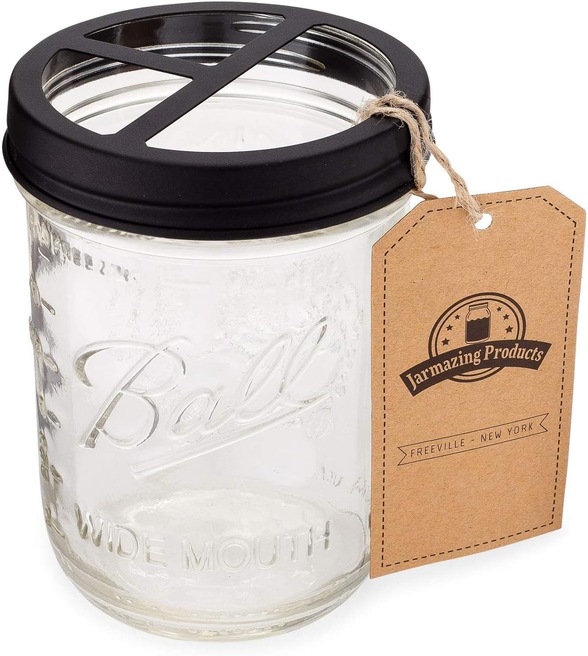 Mason Jar Toothbrush Holder – Black – with 16 Ounce Ball Mason Jar – Made from Rust-Proof Stainless Steel