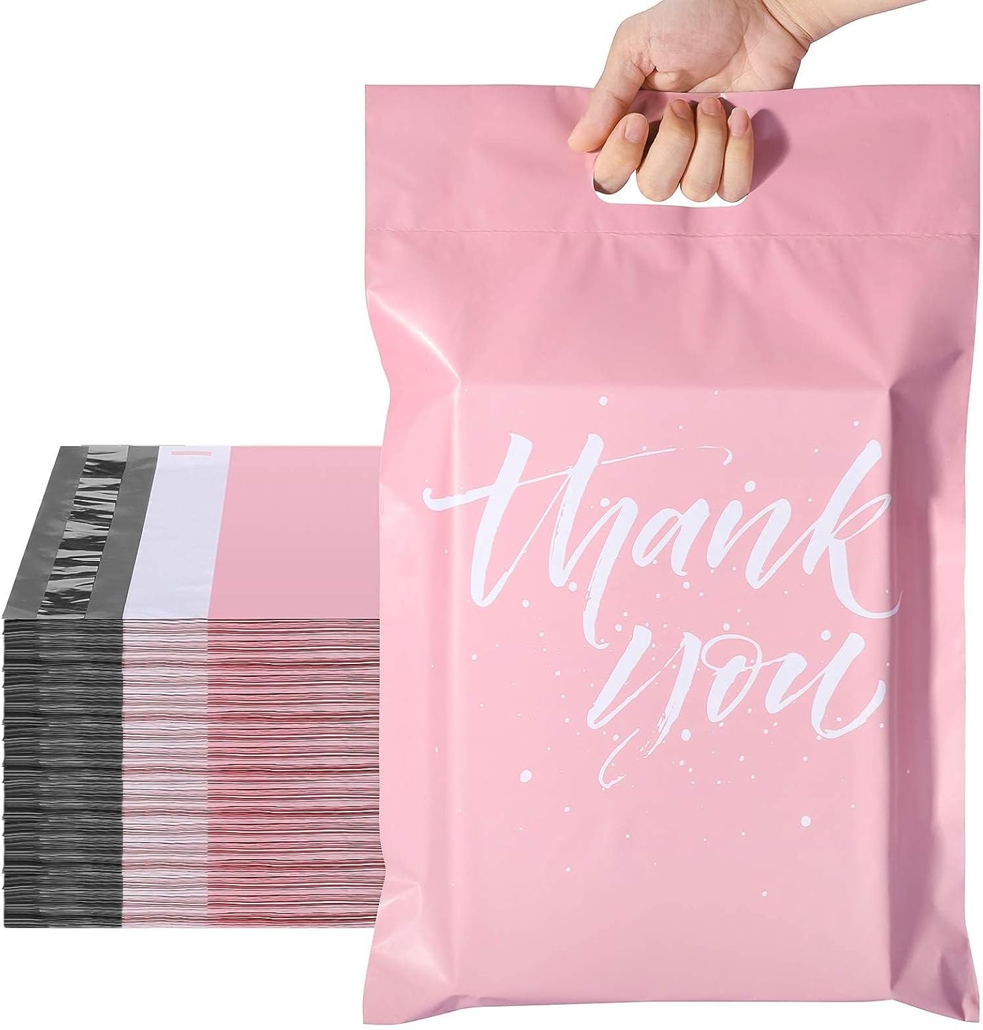 Switory 25Pcs Parcel Bags 10x13 (26.2x33.0cm) Postal Bags Shipping Bags with Handle Mailing Bags for Clothing Posting Bags with Self Adhesive Package Bags Pink - Thank You Design