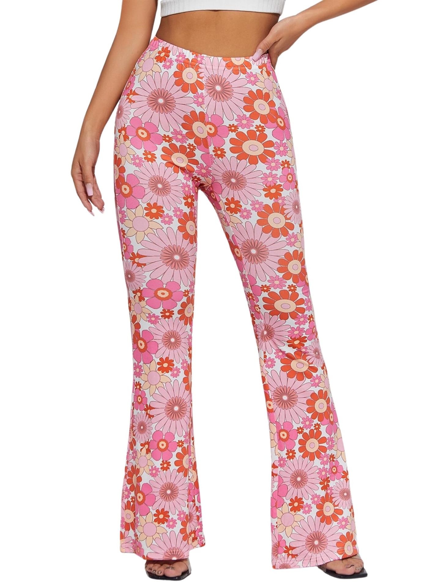 EVELUST Damen Karierte Schlaghose – High Waist Retro Y2k Partyhose Karneval Fasching Festival Rave 90er 2000er Vintage Outfit Pink Weiß Elegante Leggings