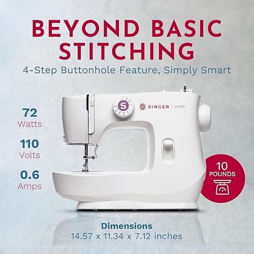Miniatura 3 de Singer Máquina de coser a mano de acero ligera y portátil de 110 voltios y 72 vatios con iluminación LED, 57 aplicaciones de puntada, accesorios y