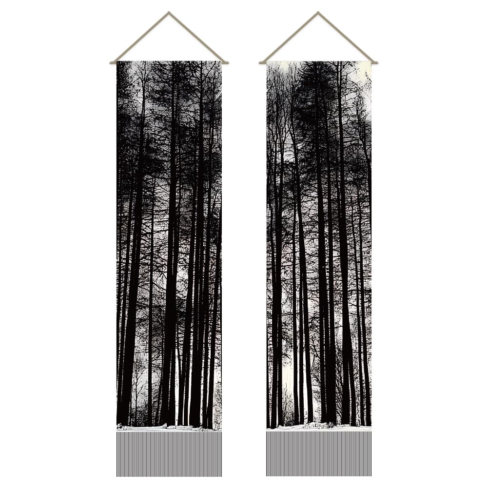 AHANDMAKER 2Pcs Gothic Black Forest Tapestry, Gothic Style Trees Woods Wall Hanging Tapestries, Dark Forest Halloween Tapestry with Tassels Nature Wall Art for Bedroom Office Decoration, 45.7x13 Inch — image 1
