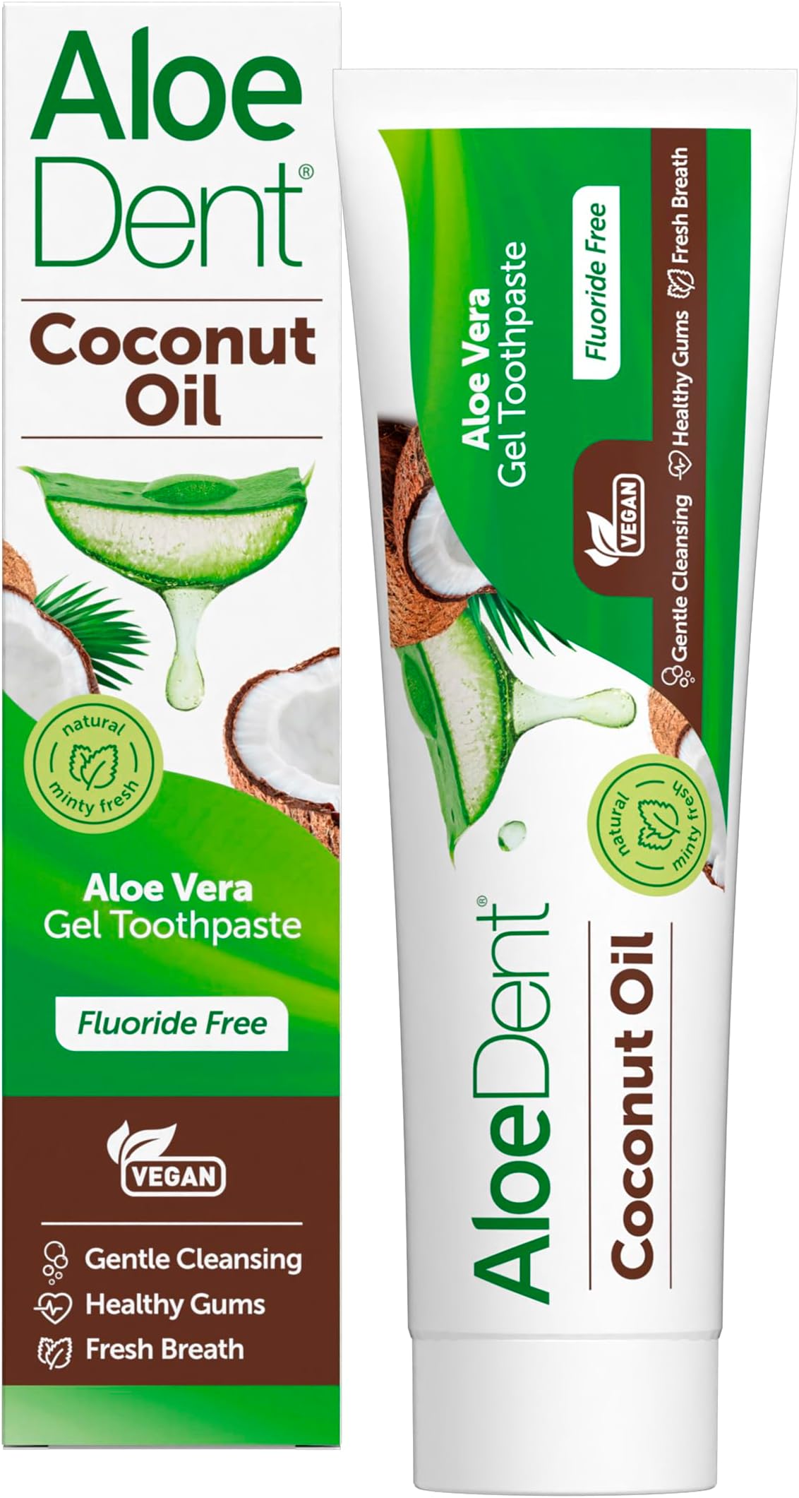Aloe Dent Coconut Oil Toothpaste Fluoride Free , Natural Action, Vegan, Cruelty Free , SLS Free, Triple Action , Healthy Gums , 100 ml