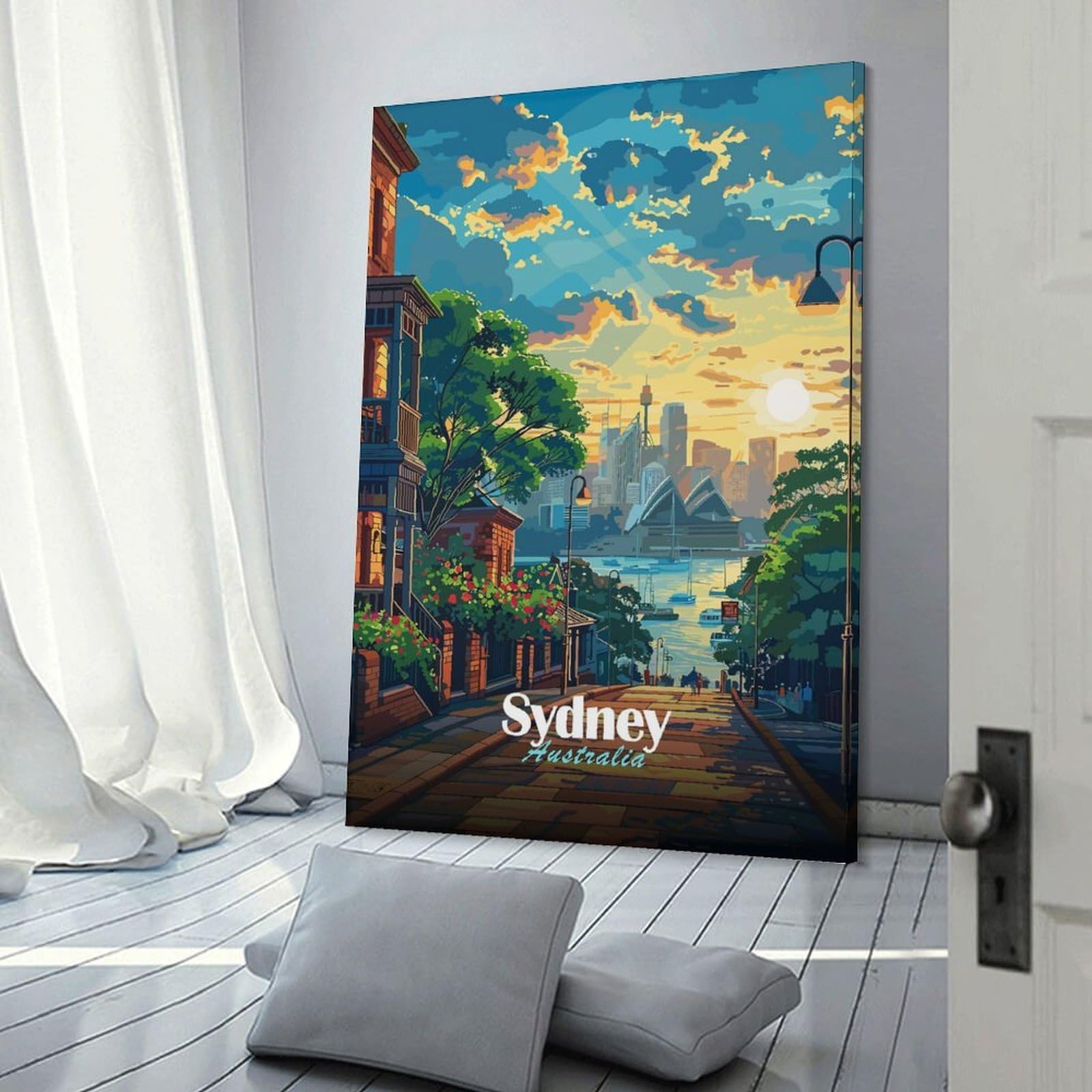 Junmoney Sydney Sunset Cityscape Hanging Wall Art, 20x30inch(50x75cm), for Living Room, Bedroom, Office Or Hallway, Decorative Artwork with Broad Appeal