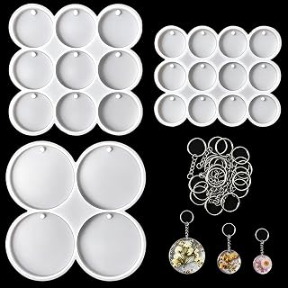 25 Cavity Resin Molds Set 3 Pcs, Round Uv Silicone Keychain Molds for Crafts, Multi-Size DIY Epoxy Casting Jewelry Mold for Pet Tag