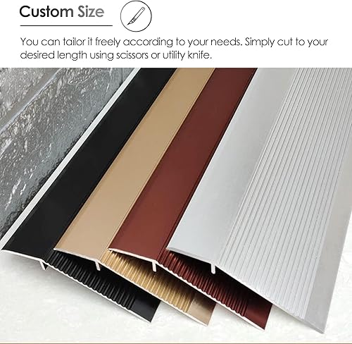 Miniatura 6 de Tira de transición de piso de puerta, rampa de entrada de puerta de 3.9 in de ancho para suelos de vinilo irregulares, reductor de umbrales de