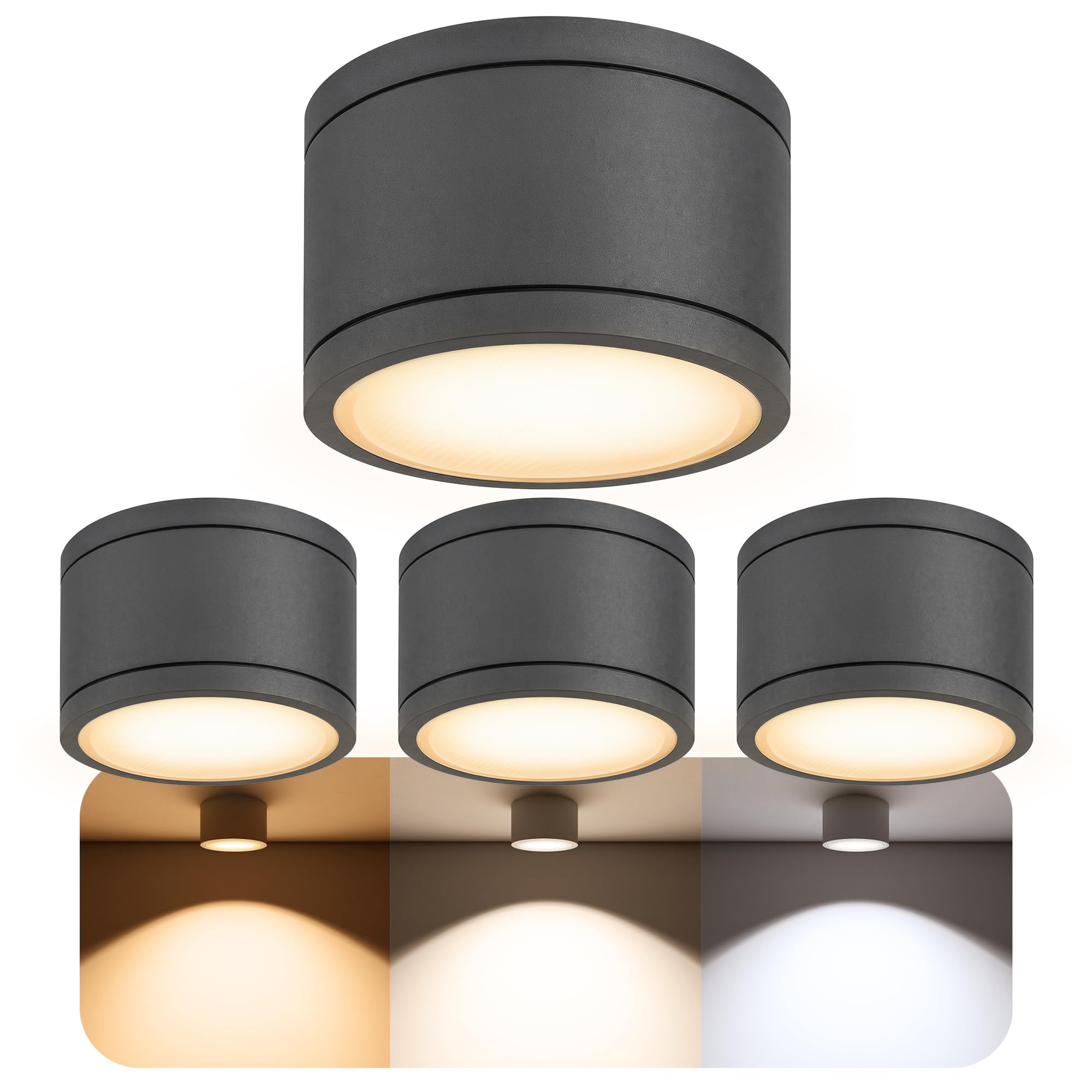 SSC-LUXon 4er Pack CELI-WX Aufbaustrahler 230V für Bad & Außen IP44 inkl. LED GX53 5W warmweiß - Badstrahler anthrazit rund