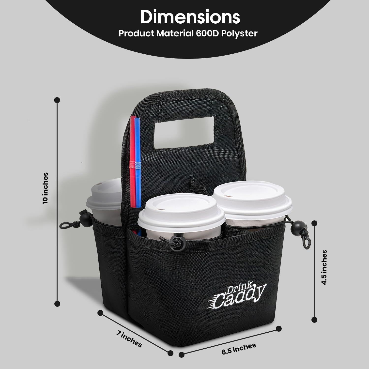 Drink Caddy Portable Drink Carrier and Reusable Coffee Cup Holder - 4 Cup Collapsible Tote Bag with Organizer Pockets Safely Secures Hot and Cold Beverages - Perfect for Food Delivery and Take Out