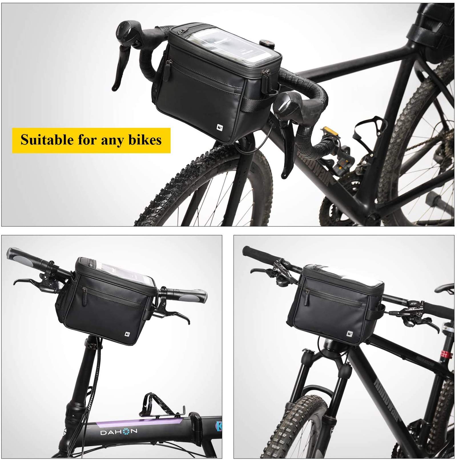 Selighting Lenkertasche, Fahrradtasche, wasserdicht, mit Regenschutz (schwarz) Sport & Freizeit