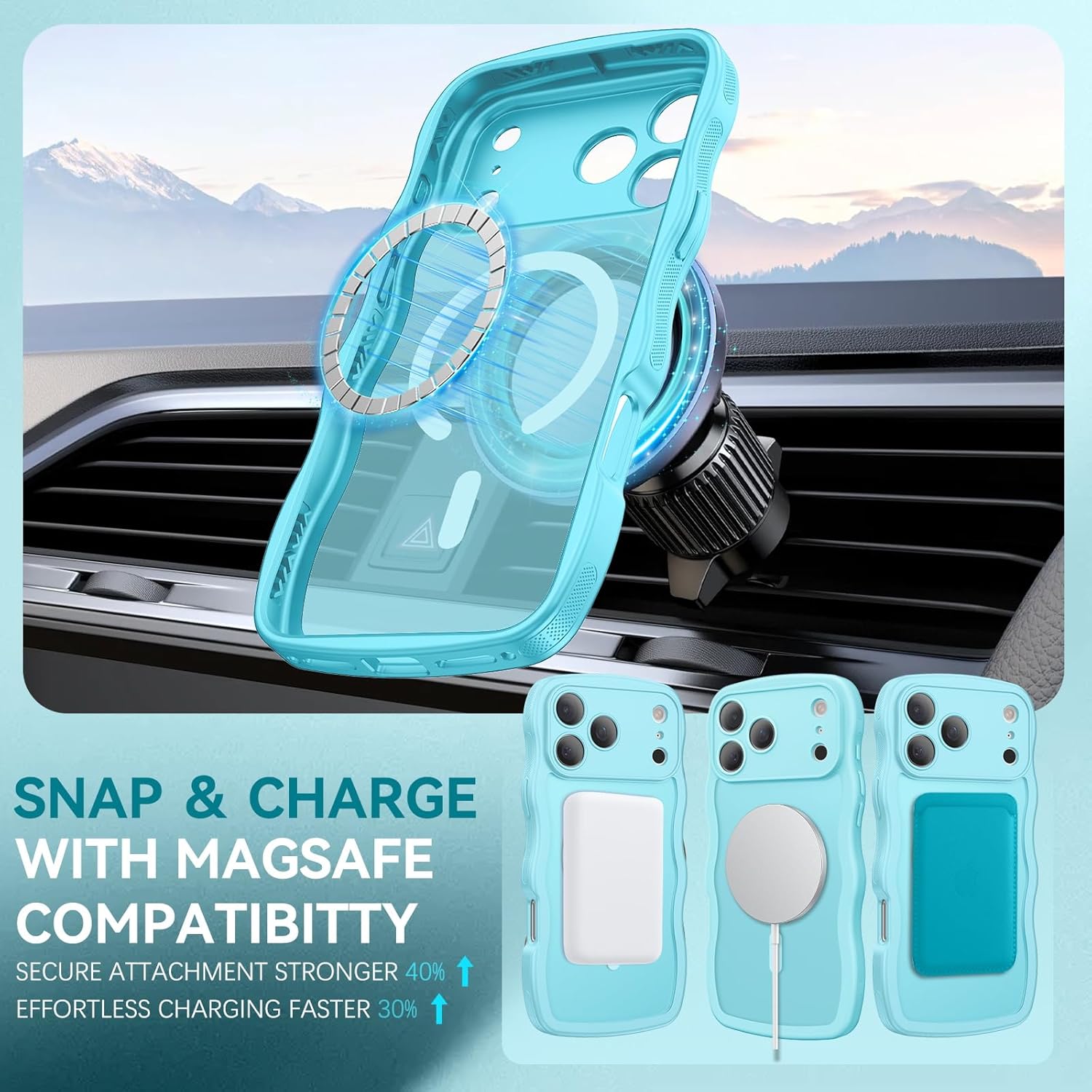 BENTOBEN Magnetic for iPhone 17 Pro Max Case, Cute Wavy [Full Camera Protection][Compatible with MagSafe] Matte Anti-Slip Bumper Women Girls Boys Protective Cover for 17 ProMax 6.9" 2025, Sky Blue - Image 5