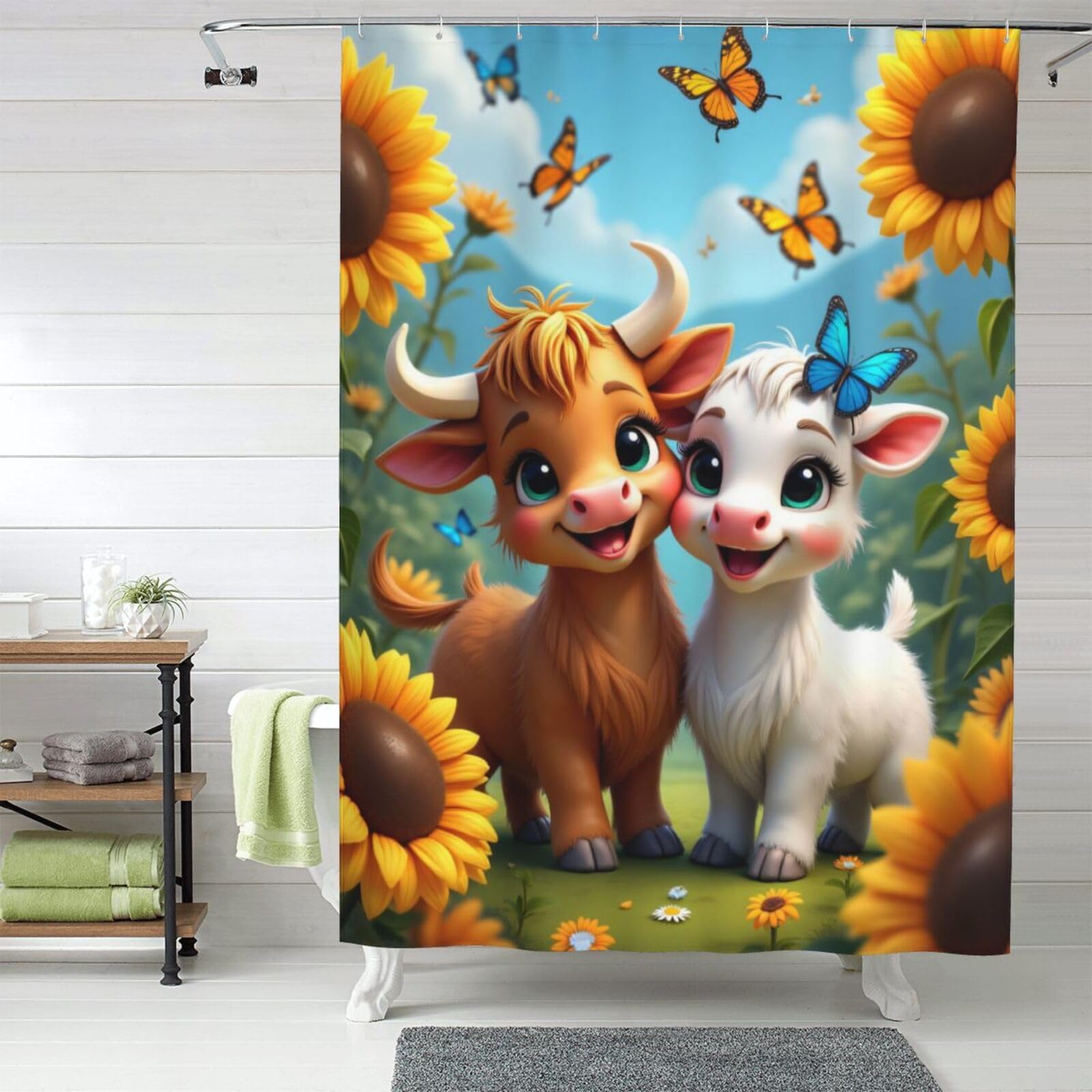 Rideau de douche n°7 en tissu épais lavable 152x183 cm