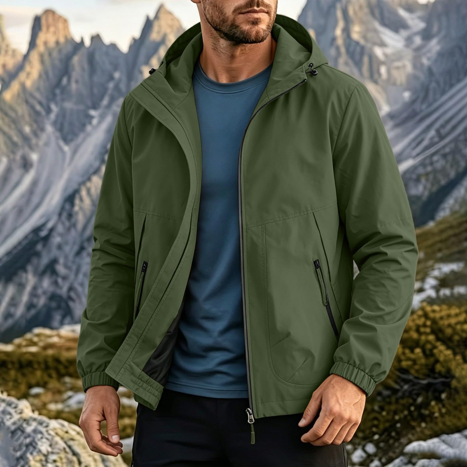 Regenjacke Herren Wasserdicht Fahrradjacke Wanderjacke Windjacke mit Kapuze