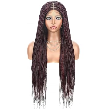 Knotless Box Braided Wig, 36" Full Lace Front Women Curly Braided Wigs with Fine Hair1B99