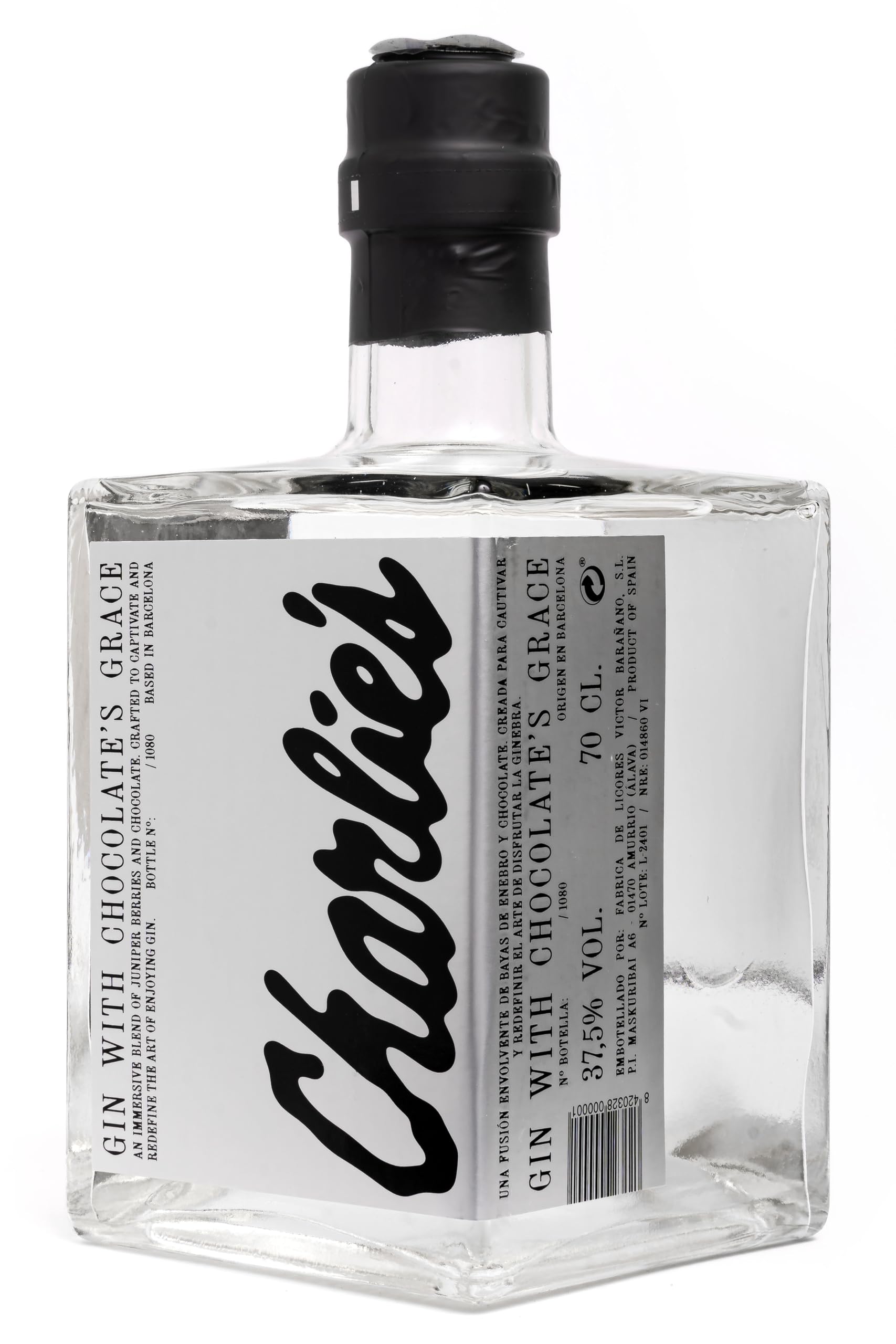 Charlie's Gin - La primera ginebra premium de chocolate - Origen en Barcelona - Ginebra exclusiva - Lotes limitados - 70cl - Alc. 37,5% vol.