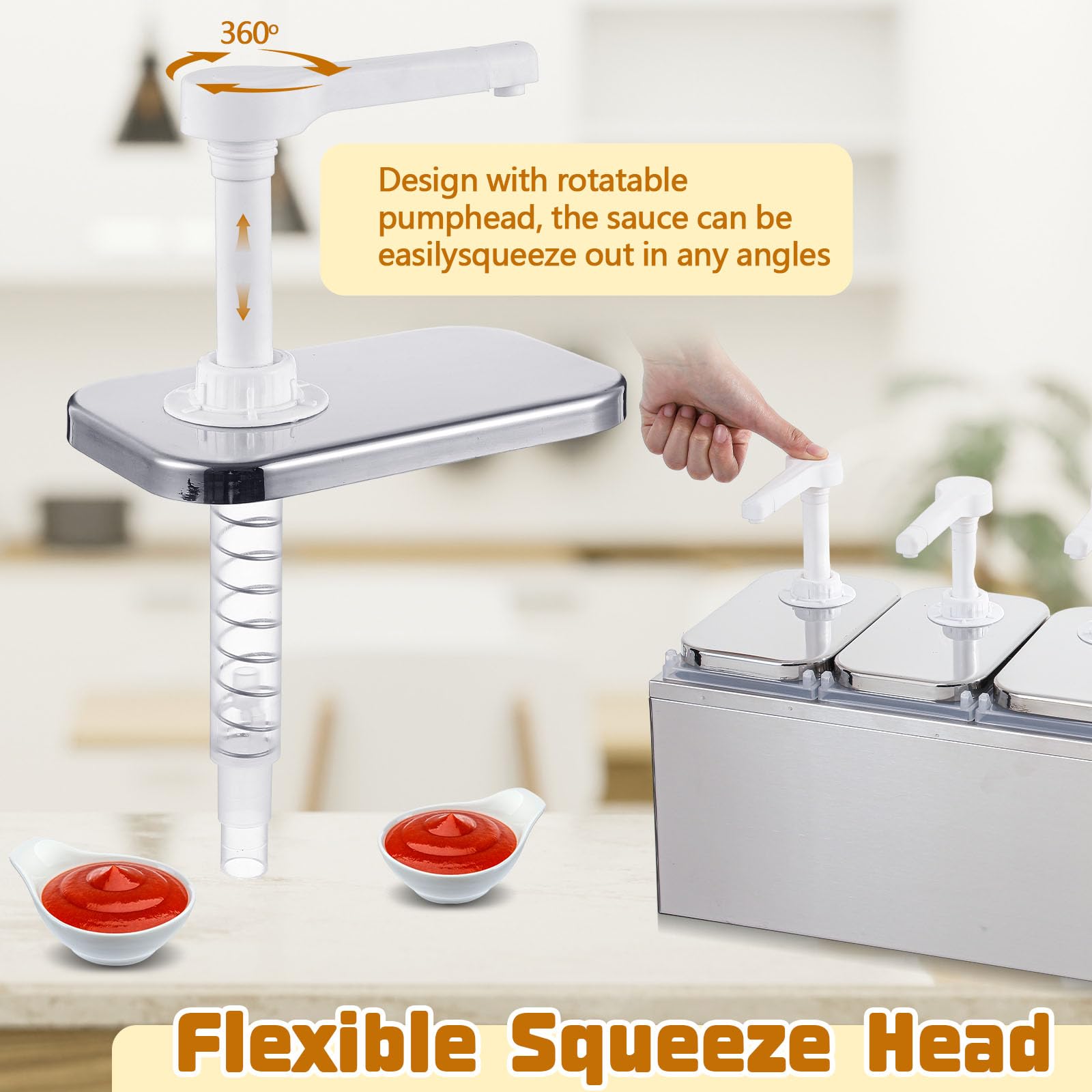 Tioncy Dispenser per salse da 10 litri con dispenser per condimenti con 5 barattoli da 2,1 litri con pompa per sciroppo, tahini, ketchup, condimenti per insalata di soia e salsa barbecue