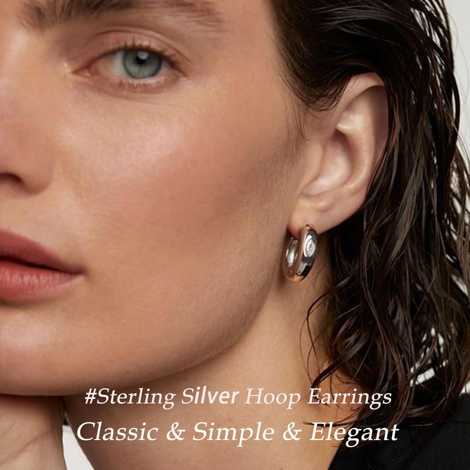 PABBEU Chunky Silver Hoops Earrings for Women, Hypoallergenic Lightweight 925 Sterling Silver Oval Hoop Earring, Sterling Silver Thick Hoop Earrings for Women 25/28/30/38/40mm - Image 4