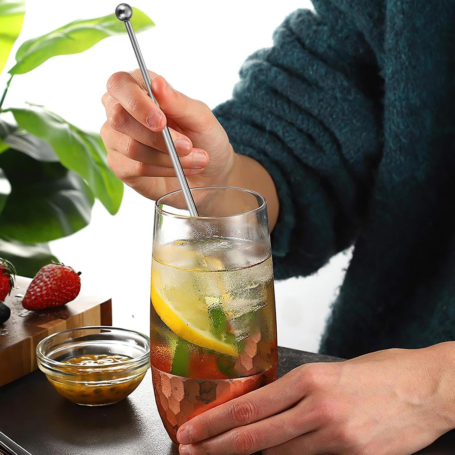 Metal Cocktail Sticks – 10pcs Stainless Steel Drink Stirring Rods | Coffee, Bar, Milk Tea Mixers | Reusable Appetizer Skewers For Bloody Mary, martinis, Olive, Fruit, Party, Home Bar