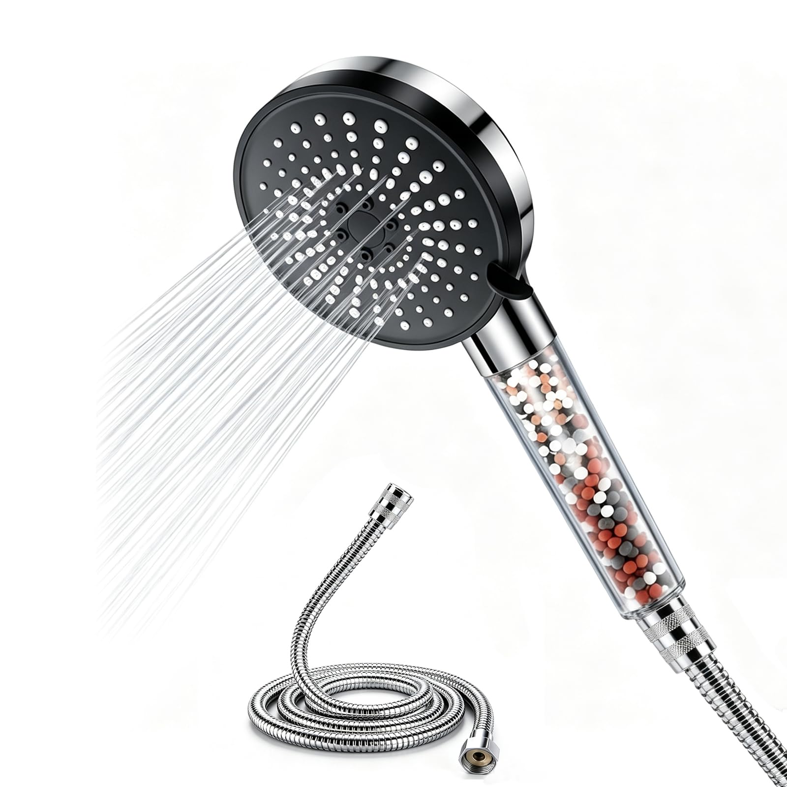 6 Mode High Pressure Filtered Shower Head with 4.92Ft Hose, 20 Stage Chlorine Removal Handheld Shower Head for Low Pressure, Helps Reduce Dry Skin and Improve Hair for Bathroom