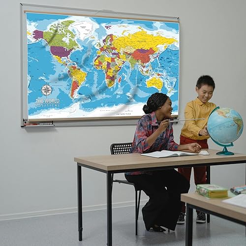 Miniatura 7 de PARTH IMPEX Gran mapa del mundo para pared, póster educativo de 36 x 56 pulgadas para aula, tapiz de tela lavable, suministros escolares estéticos,