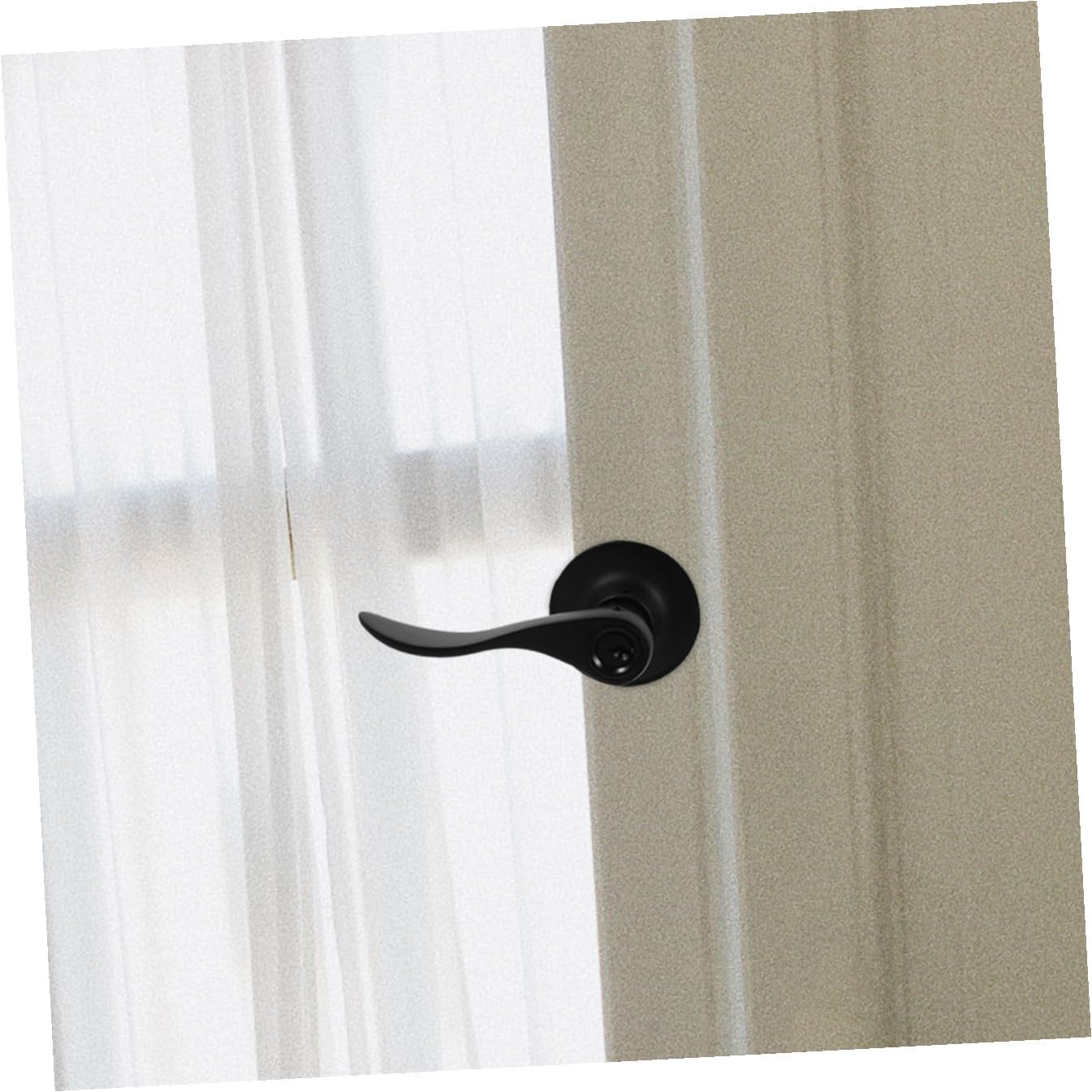 Round Door Lever Handle Lock for Bedroom Door Privacy Black Finish with 3-Bar Round Hole Design 1pcs