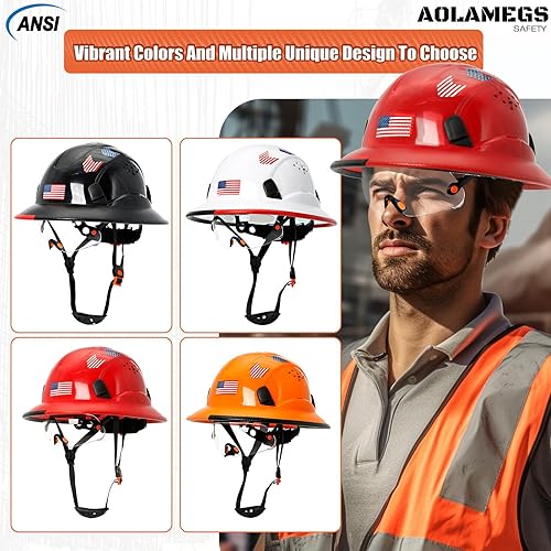 Miniatura 9 de Cascos De Construccion - Casco de ala completa con visera transparente aprobado por la OSHA y correa para la barbilla, casco de seguridad ajustable