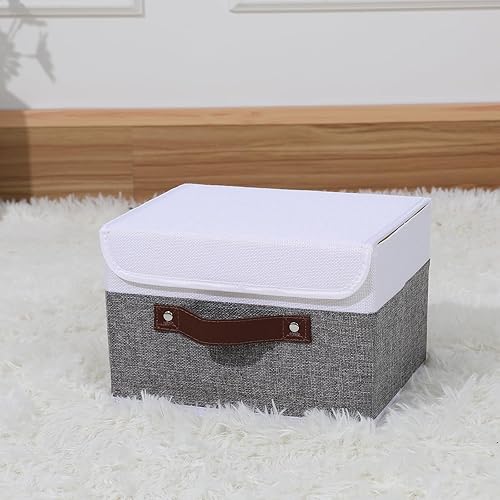 Miniatura 202 de ANMINY 2 contenedores de almacenamiento con tapa, asas de piel sintética, cajas de almacenamiento de plástico PP, decorativas, plegables, de tela