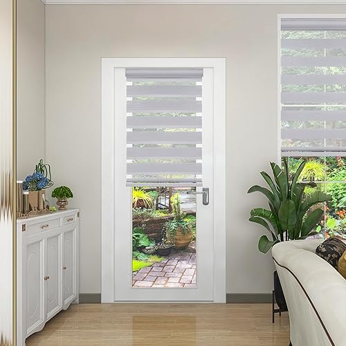 Miniatura 2 de Changshade Persianas para ventanas sin cordón, con diseño de cebra, enrollables para puertas corredizas de vidrio, filtro de luz, tela de doble capa