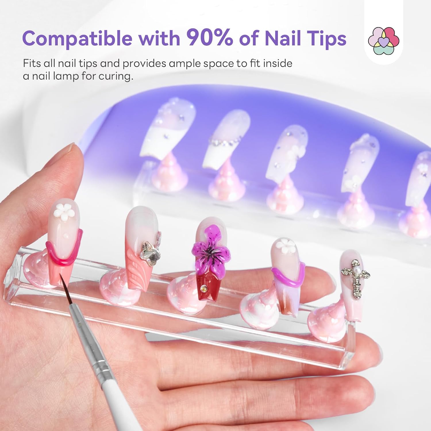 SAVILAND Dip Powder Nail Kit with Drill: Starter Set 30 Colors Summer Spring Keratin SAVILAND Nail Stand for Press On Nails: 1 Heart Shaped Acrylic Magnetic Nail Holder for Painting Nails 2 Sets Nail
