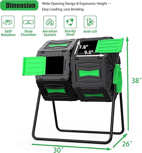 Miniatura 6 de Contenedor giratorio de compostaje para exteriores, 45 galones, 170 L, vaso de compostador grande de 360, sin BPA, de trabajo rápido, para jardín,