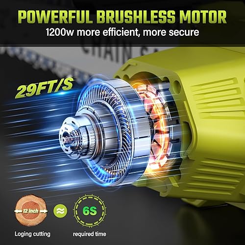 Miniatura 3 de SEYVUM Motosierra inalámbrica de 12 pulgadas, motosierra de batería de 20 V sin escobillas con 2 baterías de 4.0 Ah, 2 cadenas, motosierras