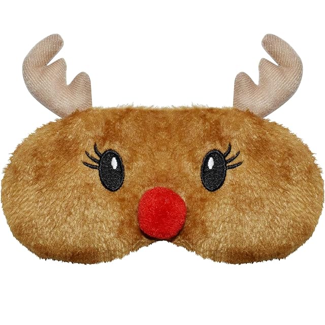 Mezeic Christmas Reindeer Sleep Mask Cute Antler Eye Masks Sleeping Soft Plush Cartoon Blindfold Funny Animal Eye Cover