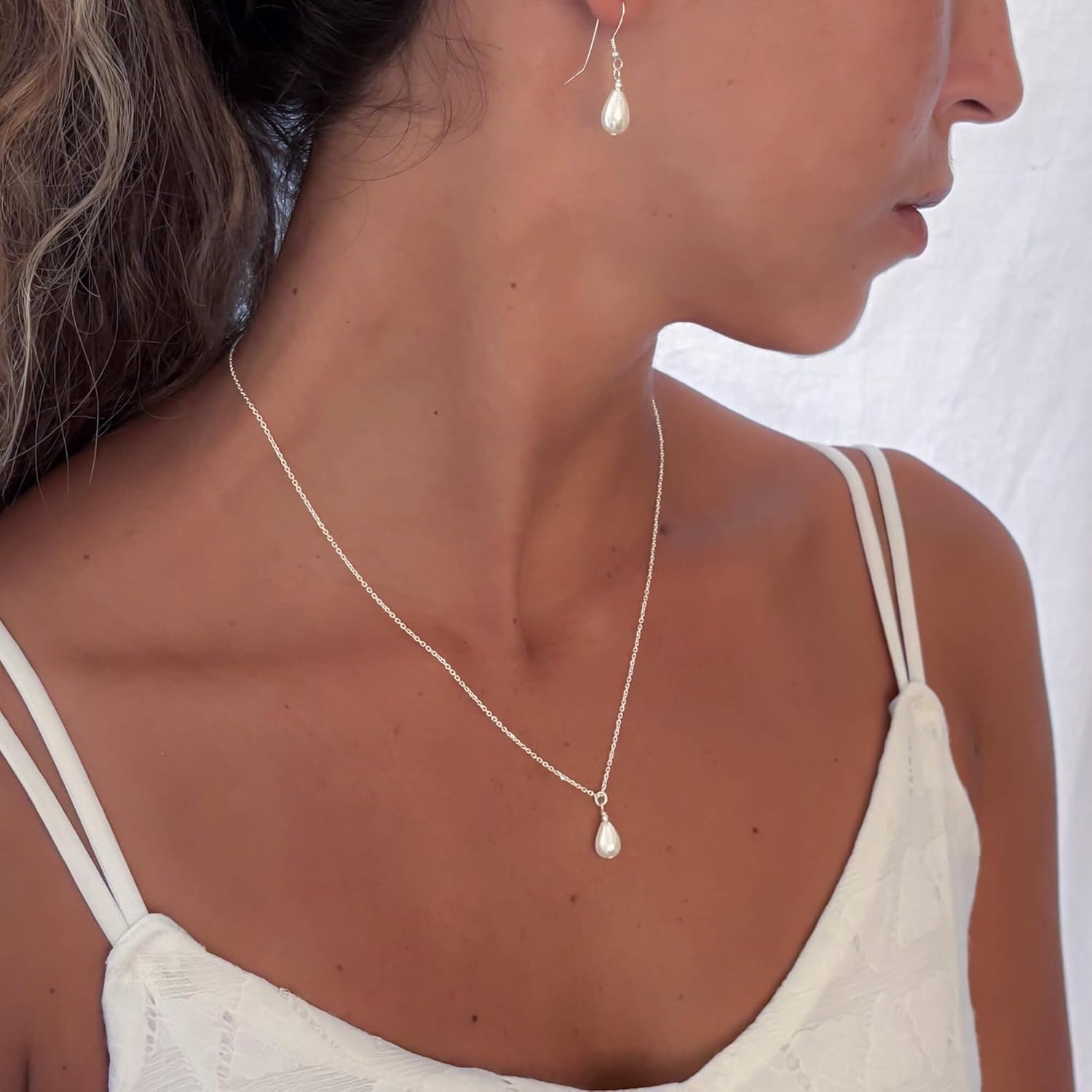 Annika Bella Drop Pearl Necklace, Silver Necklaces for Women, Teardrop Pearl Charm, 925 Sterling Silver Jewelry, Gift for Bride, Bridal Accessories - Image 4