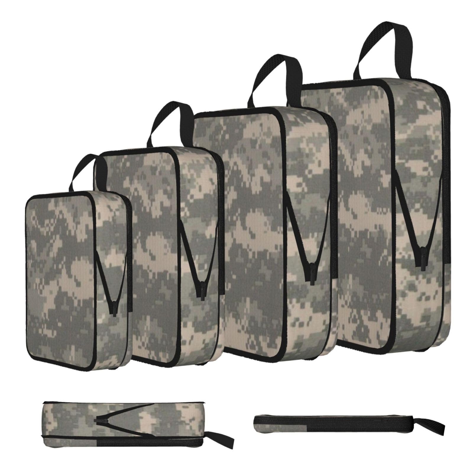 Army Digital Camouflage Print Compression Packing Cubes 4-Piece Set With Multi- Compartment Travel Bag, Waterproof Suitcase Organiser Bags