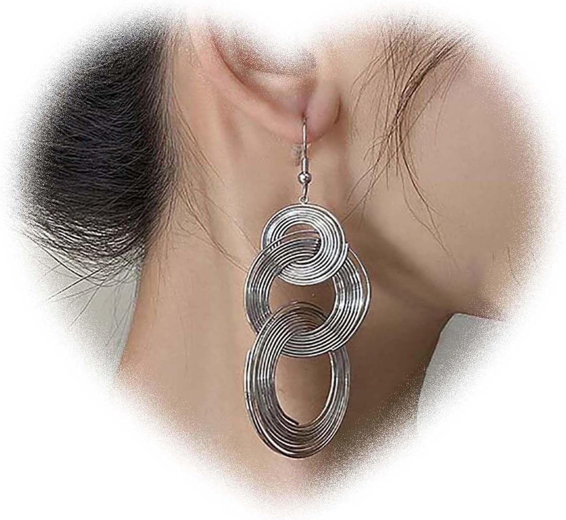 W WEILIRIAN Vintage Circle Drop Earrings Big Circle Hoop Earrings Triple Circle Earrings Geometric Circle Earrings Statement Hoop Drop Earrings Gold Oval Stud Earrings Jewelry for Women
