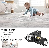 Vista 6 de Videocámara digital, portátil 1080P de alta definición, cámara de video digital DV, zoom 16X, rotación de 270°, batería incorporada con tarjeta SD