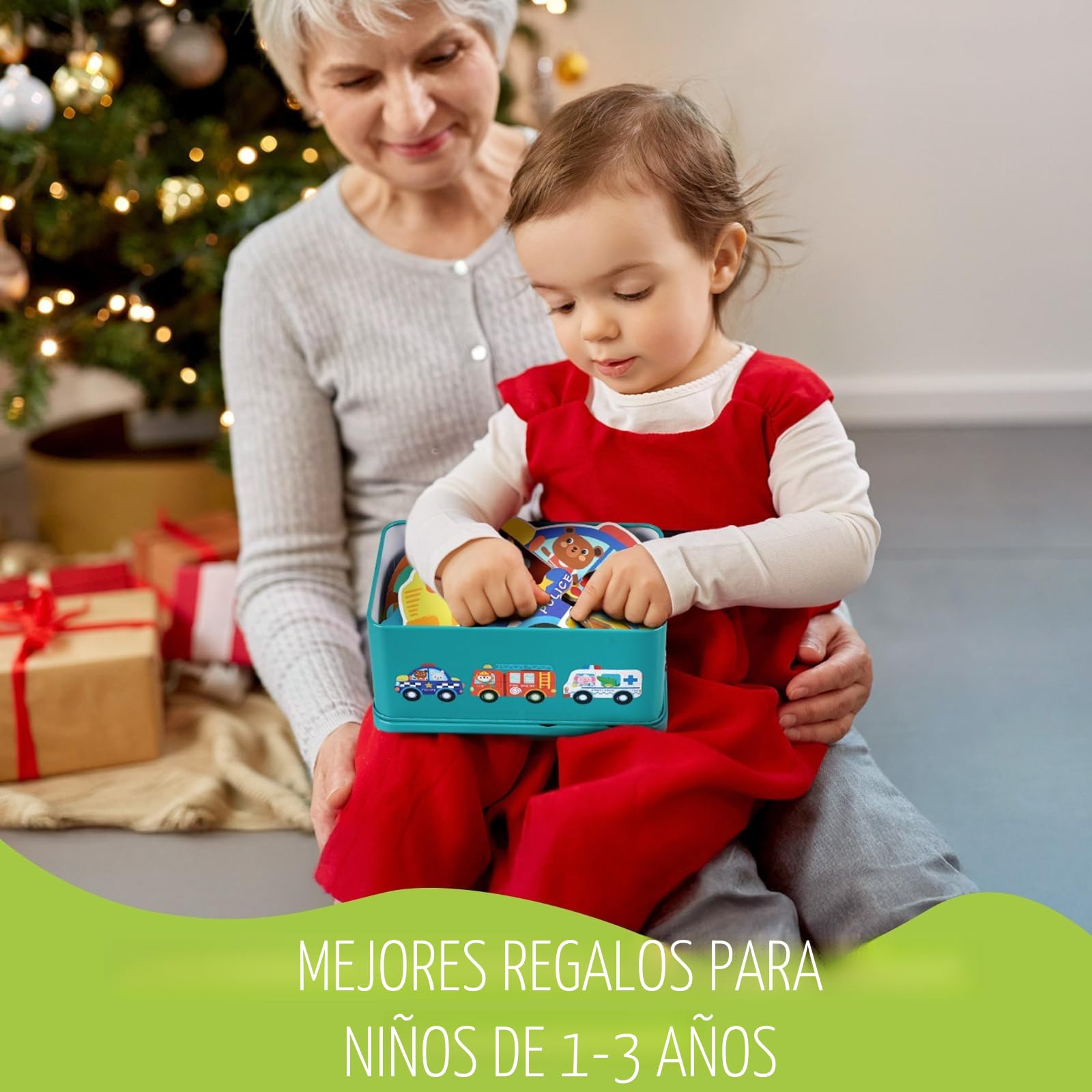 BBLIKE Puzzle 3 Años Juguetes Educativos Montessori, Puzzle Infantil 6 en 1 con Caja de Almacenamiento, Regalo para Niños 1-5 Años Conocer Animales y Automóviles, Juegos Didácticos Preescolar (Bus)