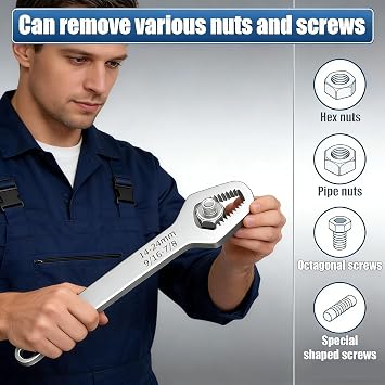 Double Ended Wrench, 8mm-22mm(5/16-7/8 Inch) Double End Multifunctional Self Adjustable Wrench Repair Tools, for Auto/Motorcycle/Bicycle Maintenance (Black+Silver)