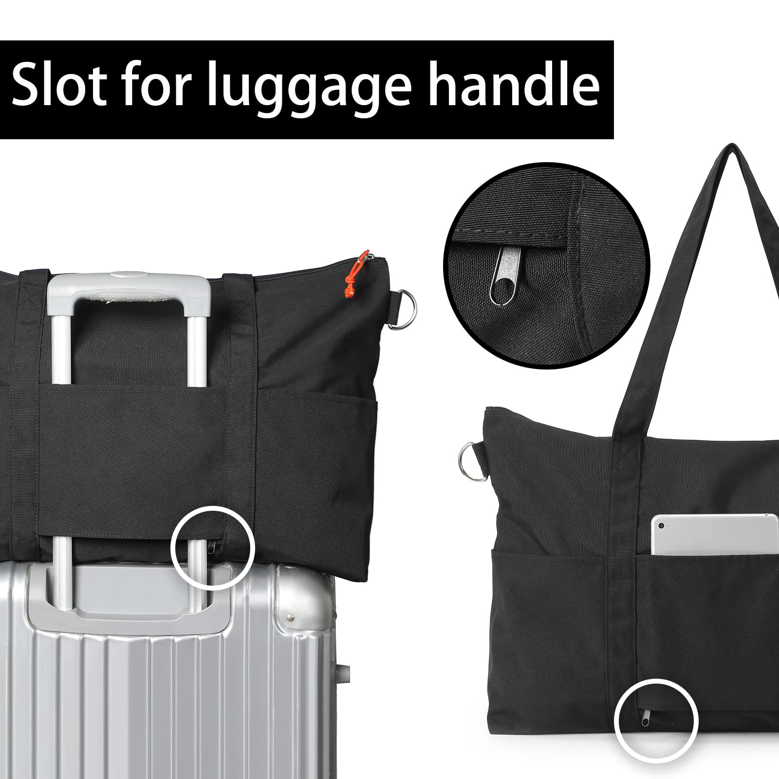 Borsa da Viaggio, Grande Capacità Borsa Sportiva per Donna, Piegabili Borsa Ospedale con Cerniera, Nylon Borsa Palestra Piccola, Borsa Cambio Neonato - Nero