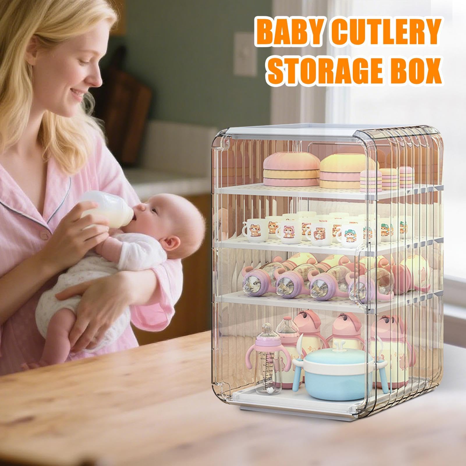 Aufbewahrungs-Organizer für Babyflaschen, Theke, Besteck, Trockner, transparent, staubdicht, Flaschenhalter für Küche, Badezimmer, Tisch, Schlafzimmer, Kühlschrank, Schlafsaal, Speisekammer | Organizer Für Küchenschränke Für Kleiderschrank Küchenarbeitspl