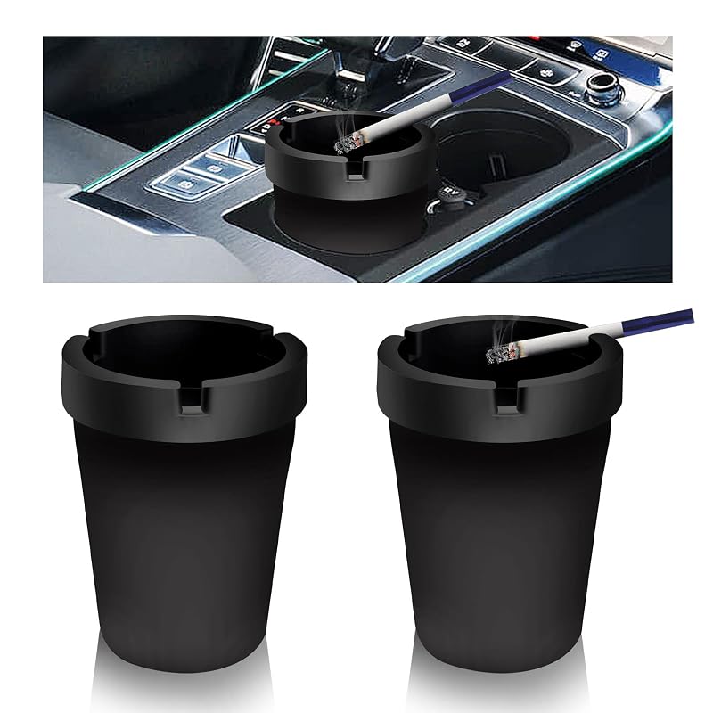 Kit com 2 cinzeiros automotivos carleef com tampa, encaixe para cigarro e design removível