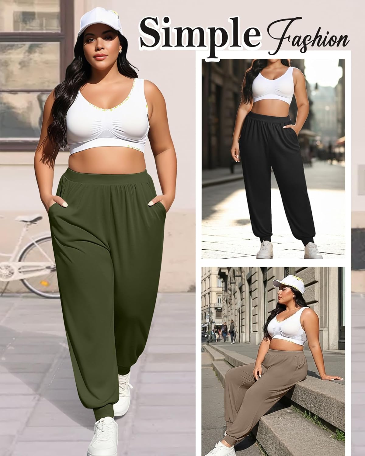 3 Pack Women's Plus Size Yoga Joggers Lounge High Waisted Pants Comfy Loose Workout Sweatpants with Pockets - Image 2