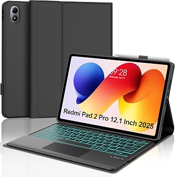 Keyboard Case for Xiaomi Redmi Pad 2 Pro 12.1'' 2025/Mi Pad Pro2024/Xiaomi Poco Pad 12.1Inch Case with Trackpad, Detachable Wireless Touch Keypad for Redmi Pro 12.1in Tablet with Backlit, Black