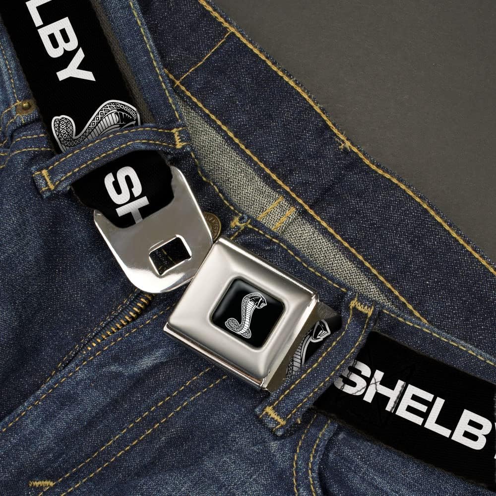 Carroll Shelby Belt, Seatbelt Buckle Belt, Carroll Shelby Super Snake Cobra Black White, Adjustable
